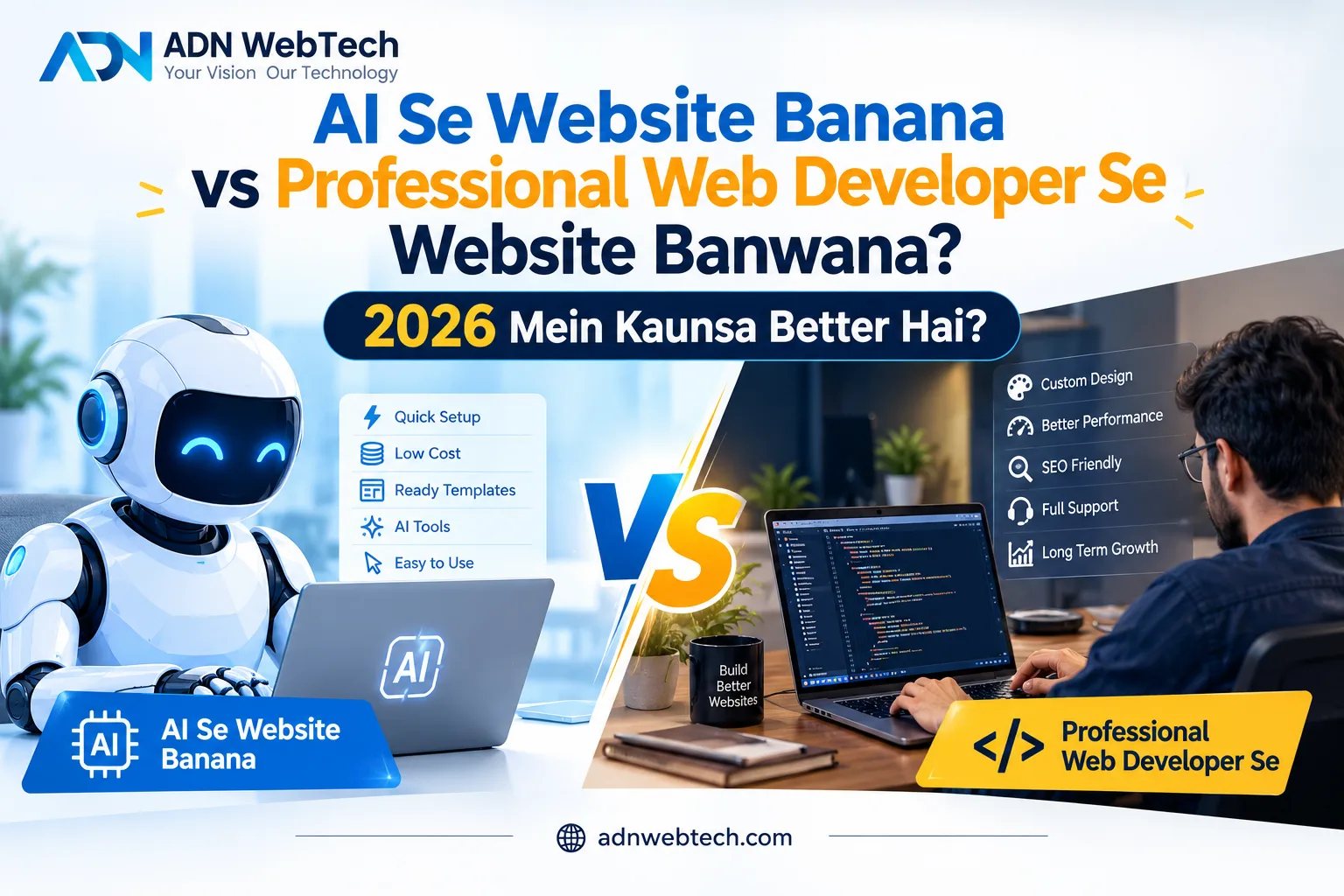 AI Se Website Banana vs Professional Web Developer Se Website Banwana: 2026 Mein Kaunsa Better Hai?